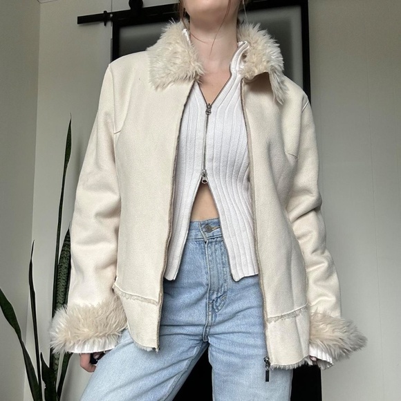 Gorgeous Vintage 1990s Off-White Afghan Fur Suede Winter Coat - Picture 6 of 6